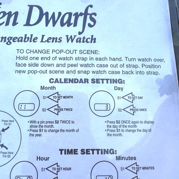 90's Disney Seven Dwarfs Watch - Interchangeable Lens - New - Picture 9 of 11